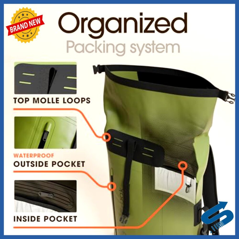 Waterproof Hiking Backpack with Roll-Top Closure and Padded Straps - Picture 5 of 6